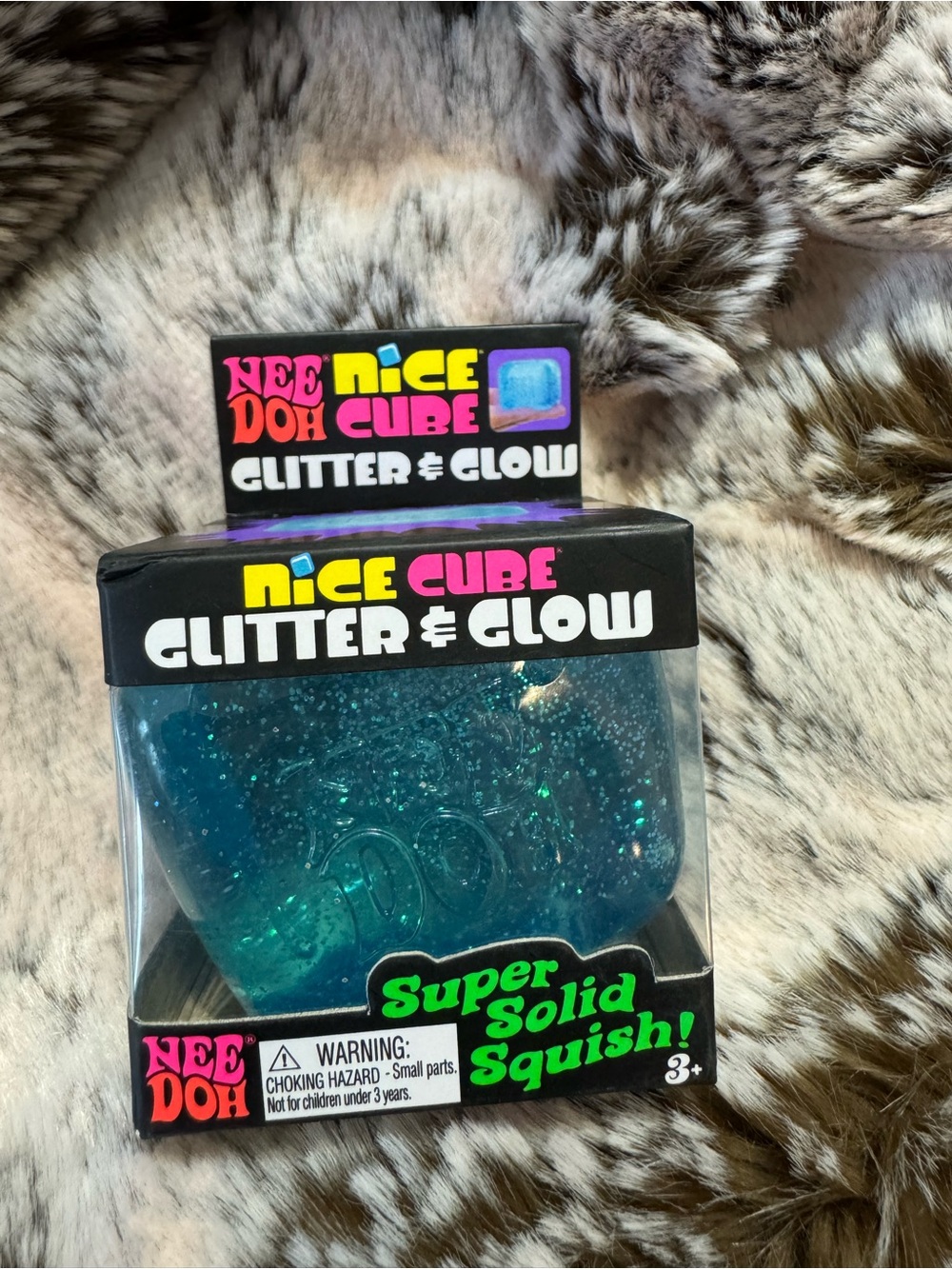 Nee Doh Nice Cube Glitter & Glow Super Solid Squish - Teal Glitter